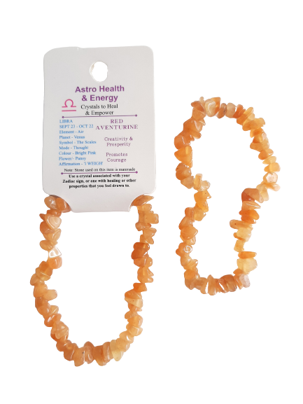 Red Aventurine Crystal Chip Elastic Horoscope Bracelet Star Sign Libra