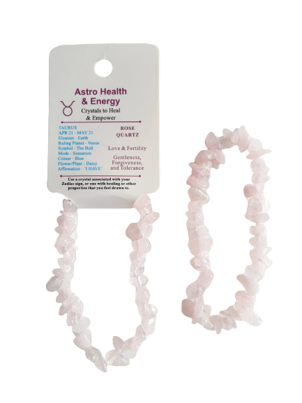Rose Quartz Crystal Chip Elastic Horoscope Bracelet Star Sign Taurus