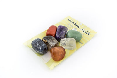 Chakra Pack of Seven Types of Tumbled Natural Crystal With Chakra Information