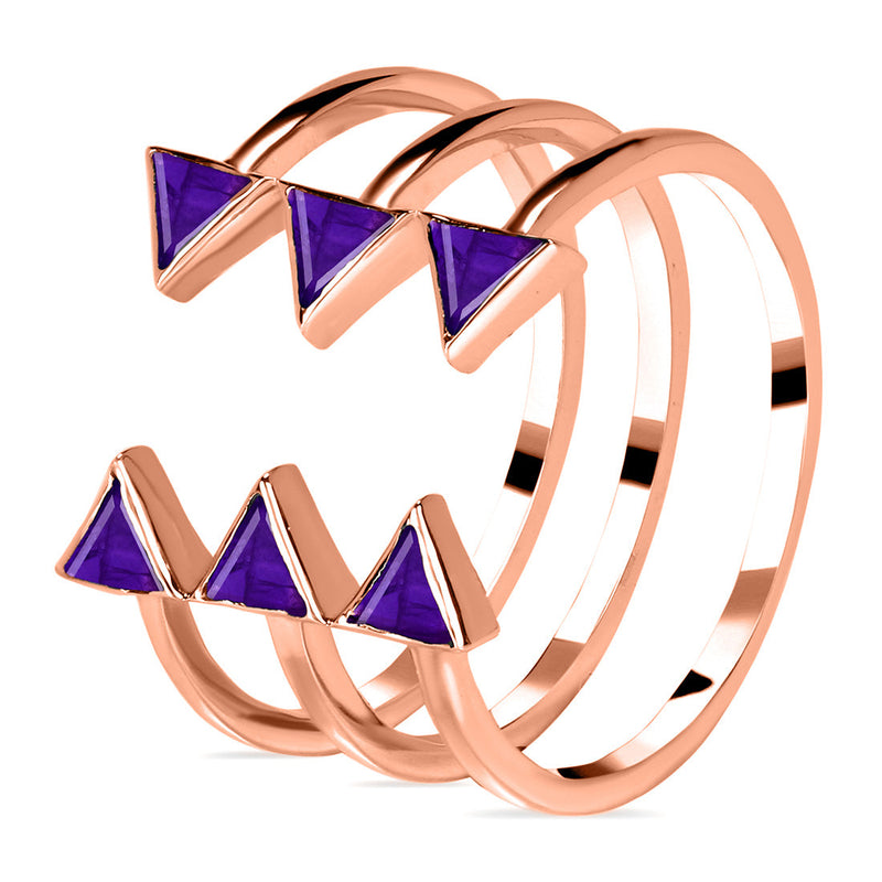 Amethyst Rose Gold Triangular Trio Ring