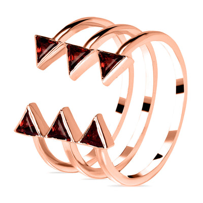 Garnet Rose Gold Triangular Trio Ring