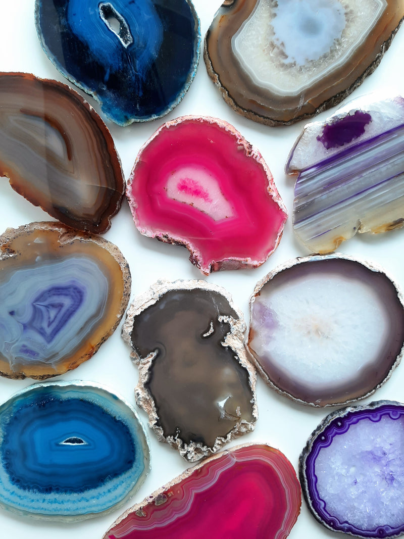 Set of Slices of Crystal Agate, Cut and Polished, 7-9cm