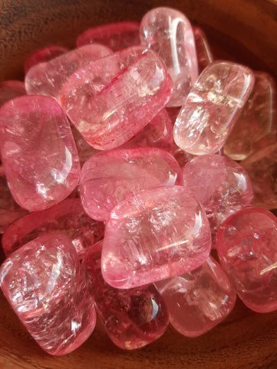 Pink Crackled Quartz Crystal Set of Tumbled Stones Smoothed and Polished - 2x3cm
