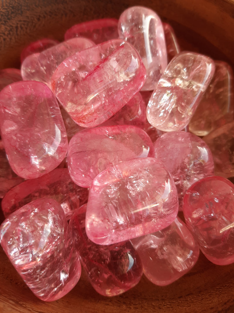 Pink Crackled Quartz Crystal Set of Tumbled Stones Smoothed and Polished - 2x3cm