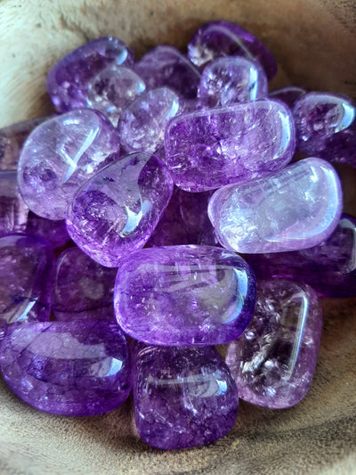 Purple Crackled Quartz Crystal Set of Tumbled Stones Smoothed and Polished - 2x3cm