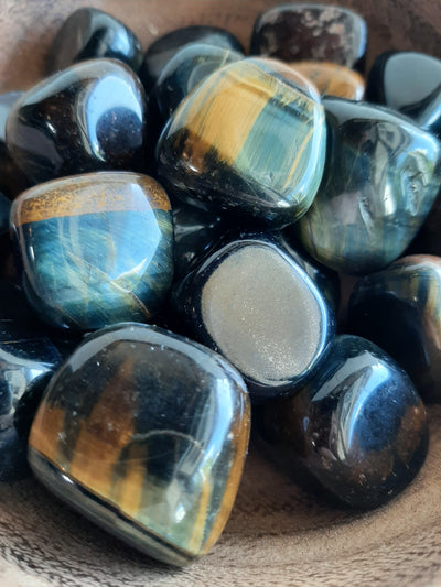 Blue Tiger Eye Crystal Set of Tumbled Stones Smoothed and Polished - 2x3cm