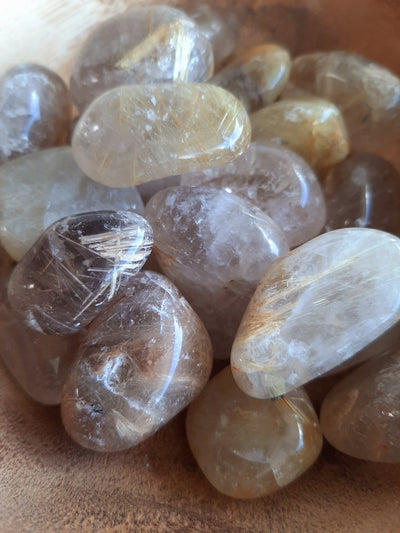 Rutilated Quartz Crystal Set of Tumbled Stones Smoothed and Polished - 2x3cm