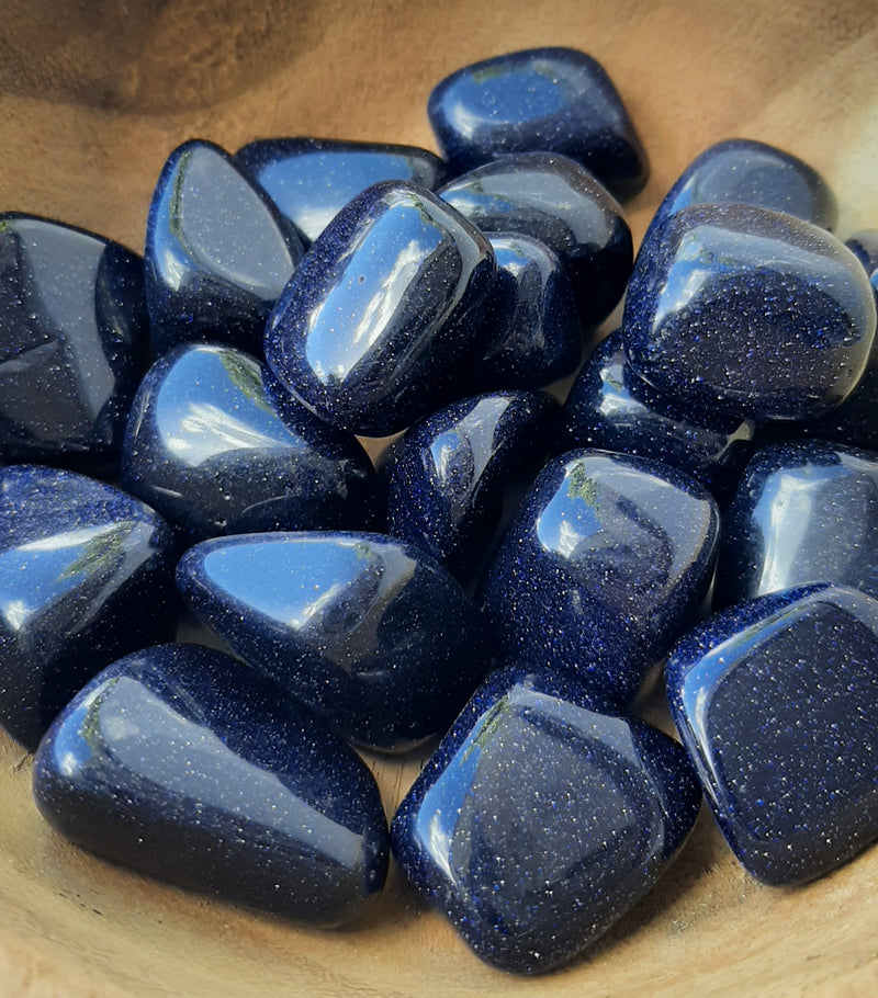 Blue Goldstone Crystal Set of Tumbled Stones Smoothed and Polished
