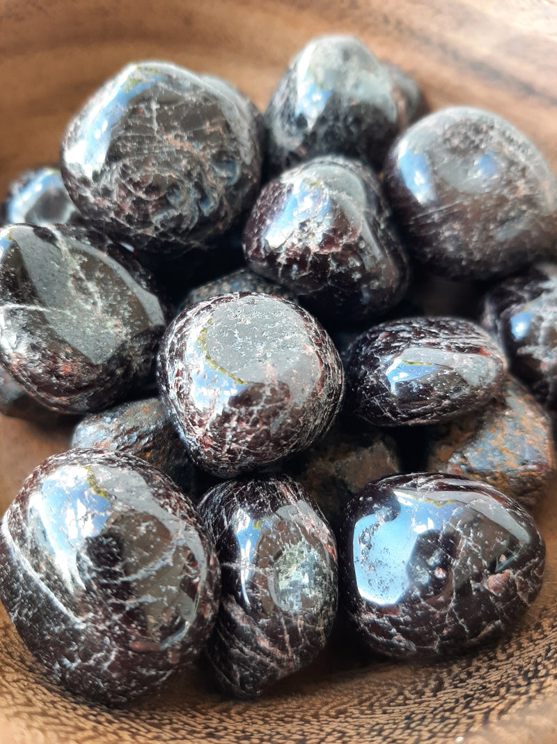 Garnet Crystal Set of 3 Tumbled Stones Smoothed and Polished - 2x3cm