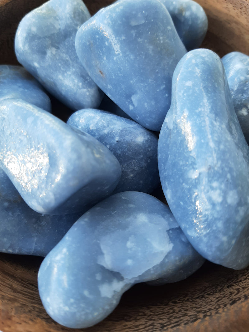 Angelite Crystal Set of 3 Tumbled Stones Smoothed and Polished - 2x3cm