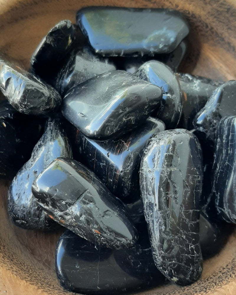 Black Tourmaline Crystal Set of 6 Tumbled Stones Smoothed and Polished - 4x5cm