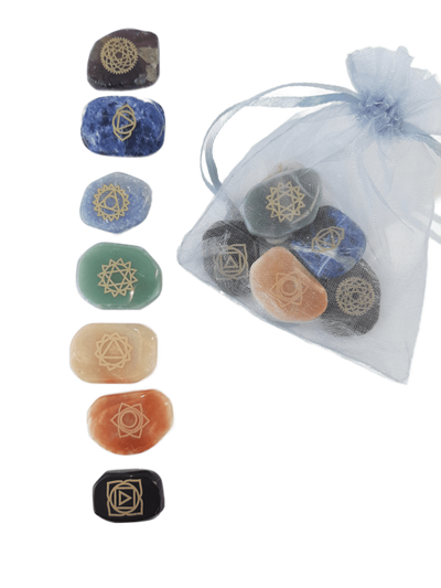 Chakra Healing Pack of Seven Types of Shaped Natural Crystal With Chakra Symbol