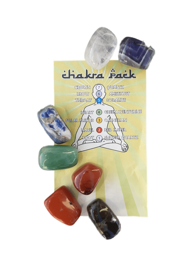 Chakra Pack of Seven Types of Tumbled Natural Crystal With Chakra Information