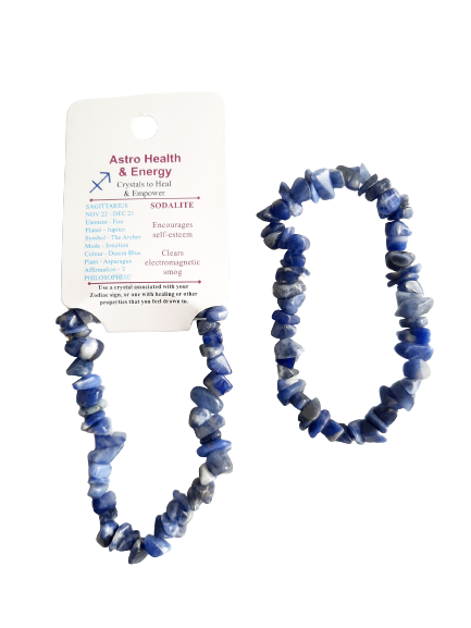 Sodalite Crystal Chip Elastic Horoscope Bracelet - Star Sign Sagittarius