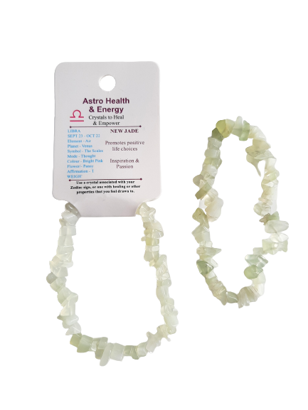 New Jade Crystal Chip Elastic Horoscope Bracelet - Star Sign Libra
