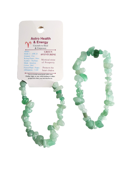 Green Aventurine Crystal Chip Elastic Horoscope Bracelet - Star Sign Aries