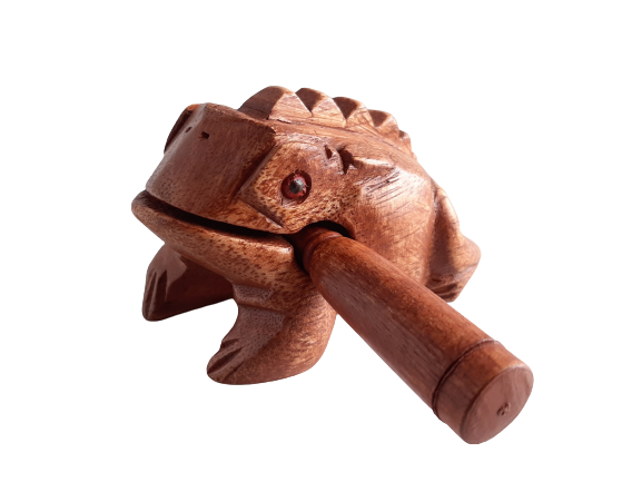 Hand Carved Croaking Frog - 10cm