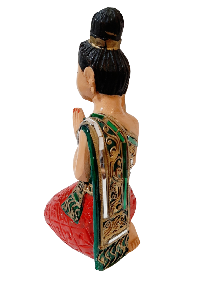 Hand Carved Wooden Thai Sawadee Lady Kneeling - 35cm