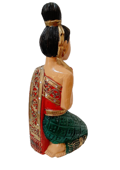 Hand Carved Wooden Thai Sawadee Lady Kneeling - 50cm