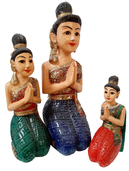 Hand Carved Wooden Thai Sawadee Lady Kneeling - 50cm