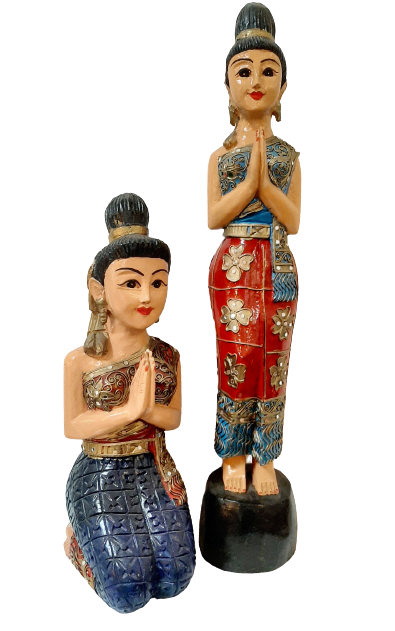 Hand Carved Wooden Thai Sawadee Lady Standing - 75cm