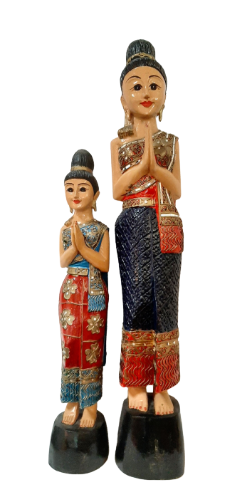 Hand Carved Wooden Thai Sawadee Lady Standing - 75cm