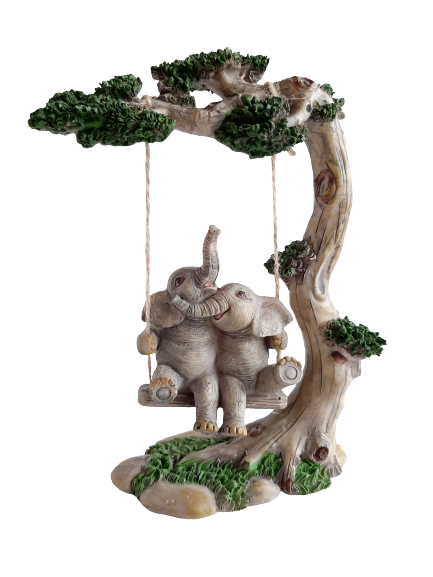 Twin Elephants on Tree Swing 18.5cm