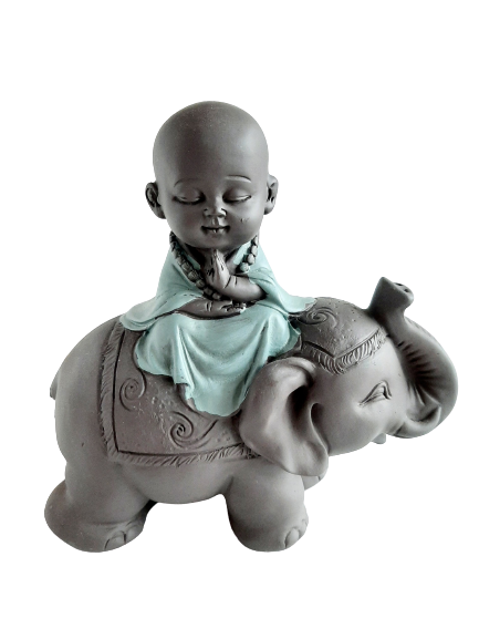 Monk Resting on Elephant Figurine - 13cm