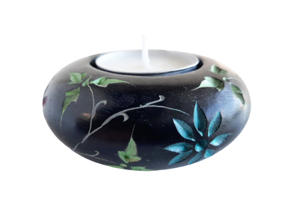 Coloured Tea Light Candle Holder Hand Carved Black Soapstone - 7cm