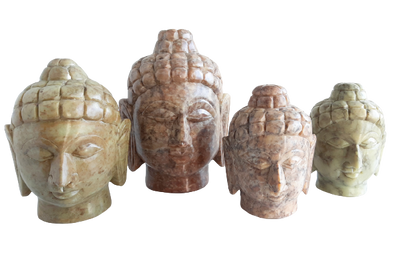 Buddha Head Sculpture Hand Carved Soapstone With Flat Base (Natural)