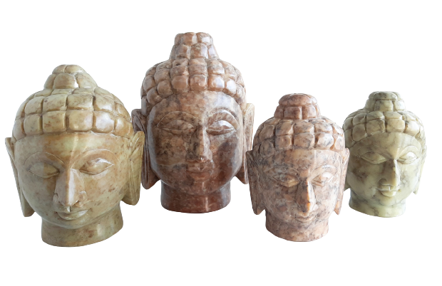 Buddha Head Sculpture Hand Carved Soapstone With Flat Base (Natural)
