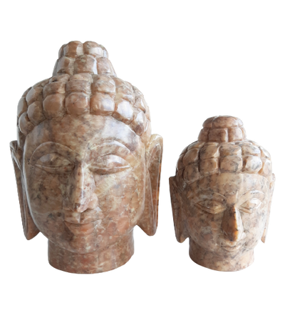 Buddha Head Sculpture Hand Carved Soapstone With Flat Base (Natural)