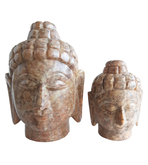 Buddha Head Sculpture Hand Carved Soapstone With Flat Base (Natural)