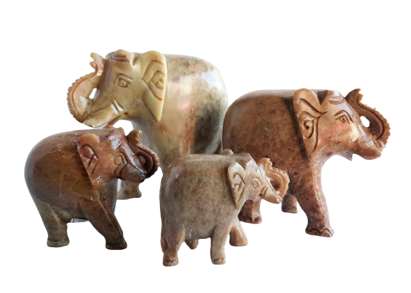 Elephant Figurine Trunk Raised Hand Carved Soapstone Natural