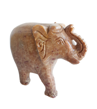 Elephant Figurine Trunk Raised Hand Carved Soapstone Natural