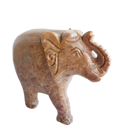 Elephant Figurine Trunk Raised Hand Carved Soapstone Natural