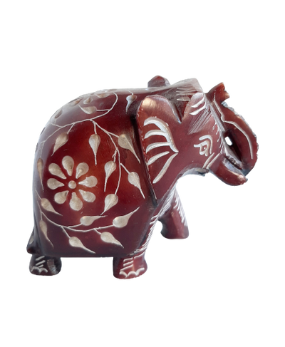 Elephant with Flower Design Figurine Hand Carved Soapstone - 7.5cm