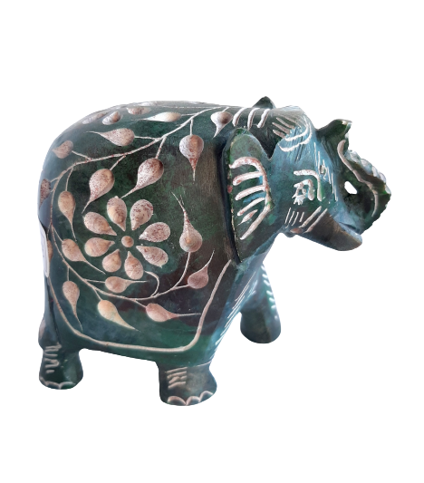 Elephant with Flower Design Figurine Hand Carved Soapstone - 7.5cm