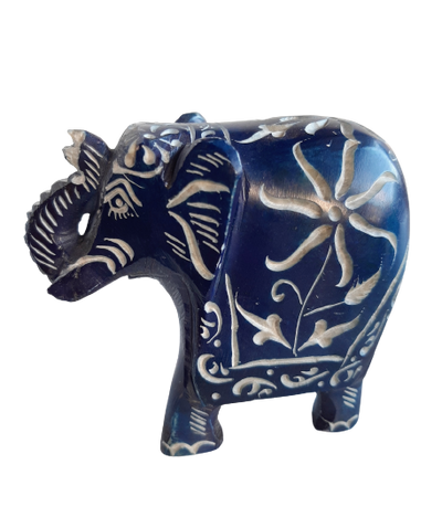 Elephant with Flower Design Figurine Hand Carved Soapstone - 7.5cm