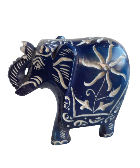 Elephant with Flower Design Figurine Hand Carved Soapstone - 7.5cm