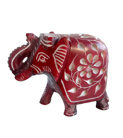 Elephant with Flower Design Figurine Hand Carved Soapstone - 7.5cm