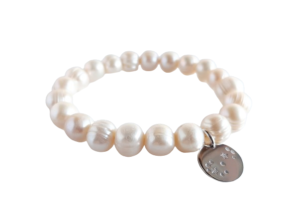 Pearl with Silver Charm Bracelet