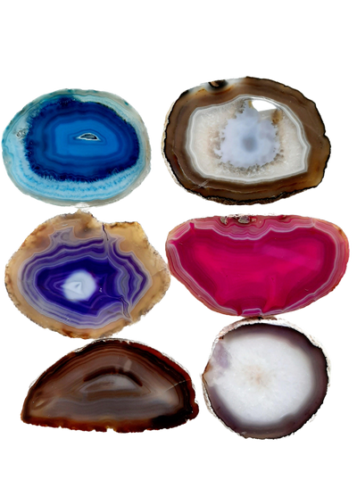 Set of Slices of Crystal Agate, Cut and Polished, 9-12cm
