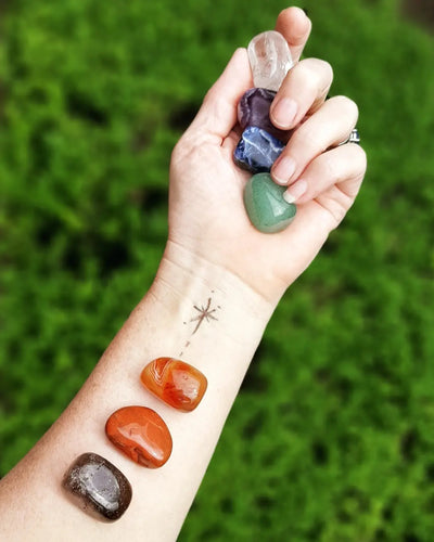 Chakra Pack of Seven Types of Tumbled Natural Crystal With Chakra Information
