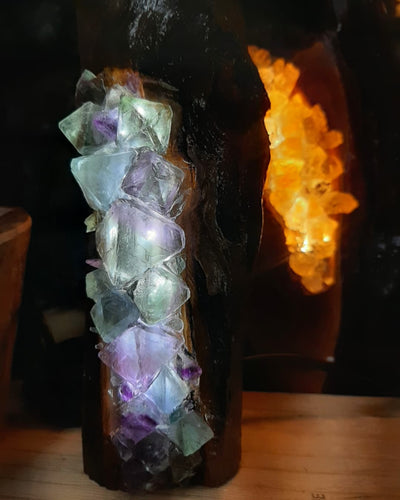 Crystal Lamp delicately carved in Wood