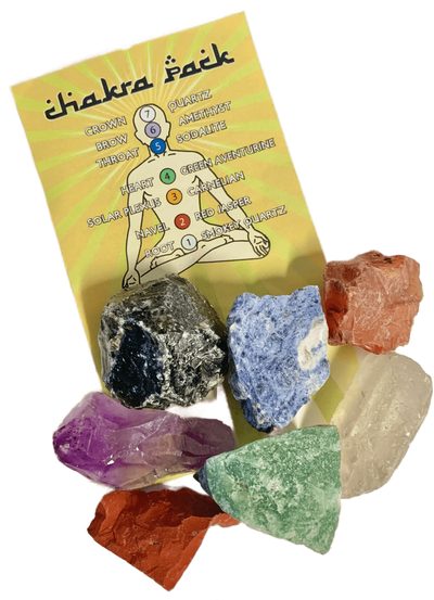Chakra Pack of Seven Types of Rough Natural Crystal With Chakra Information
