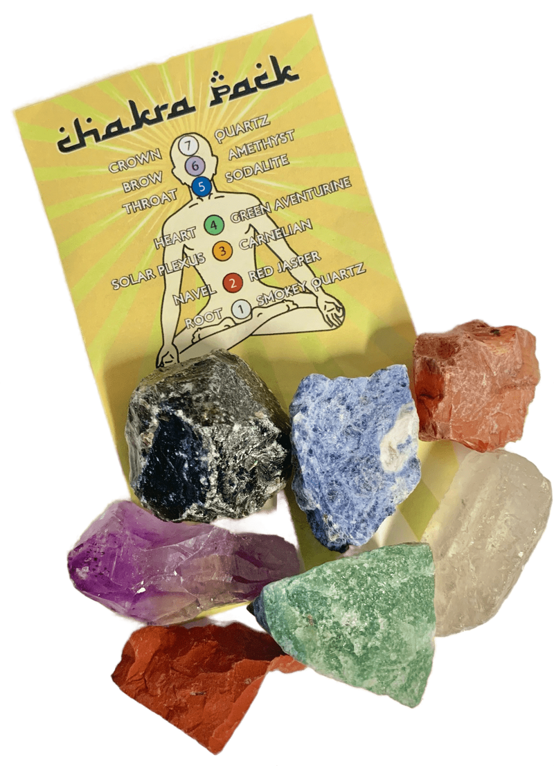 Chakra Pack of Seven Types of Rough Natural Crystal With Chakra Information