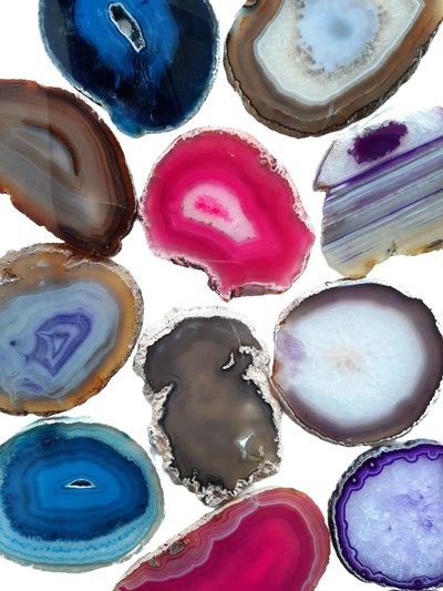Set of Slices of Crystal Agate, Cut and Polished, 9-12cm