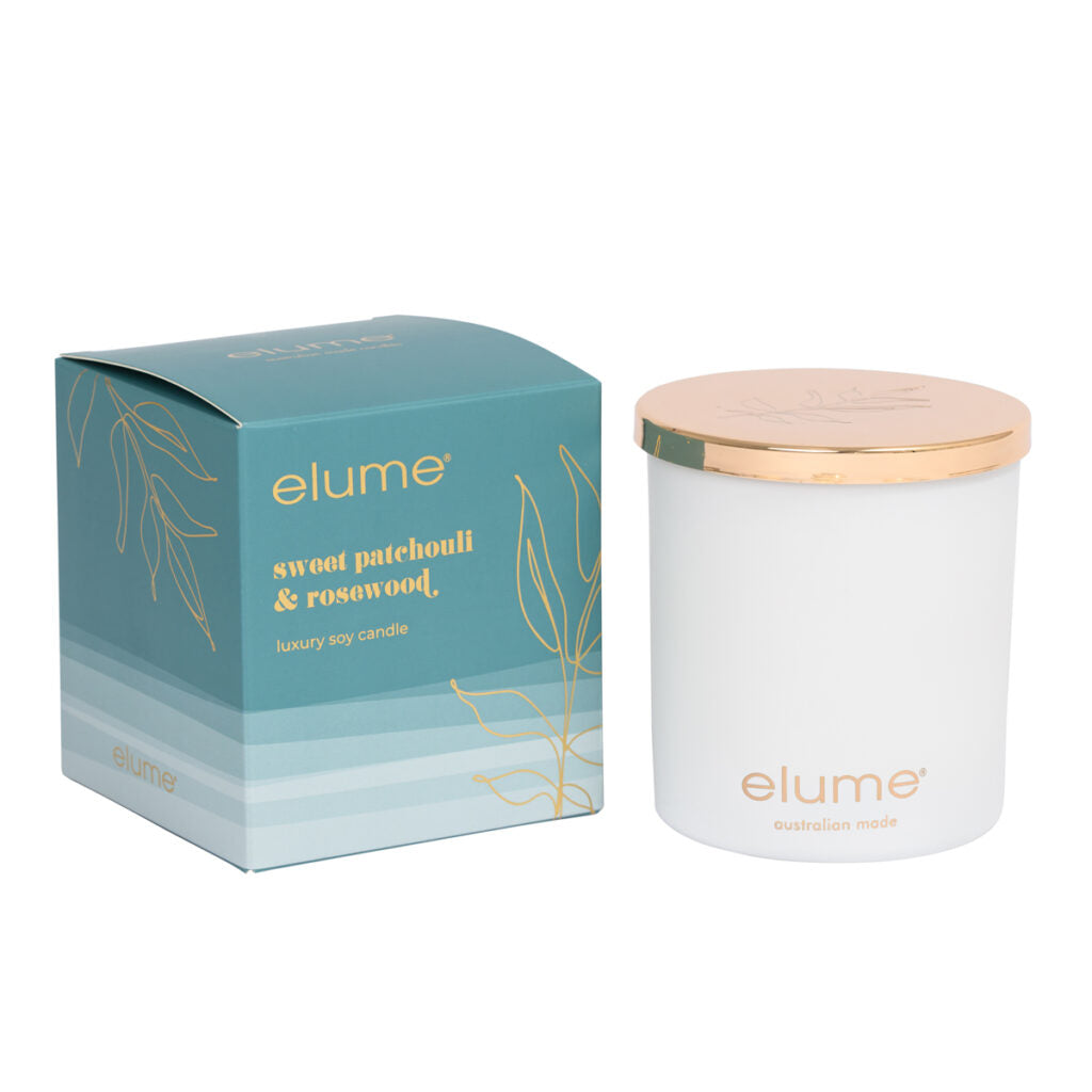 Elume Soy Candle - Sweet Patchouli & Rosewood – The Elephant Shop