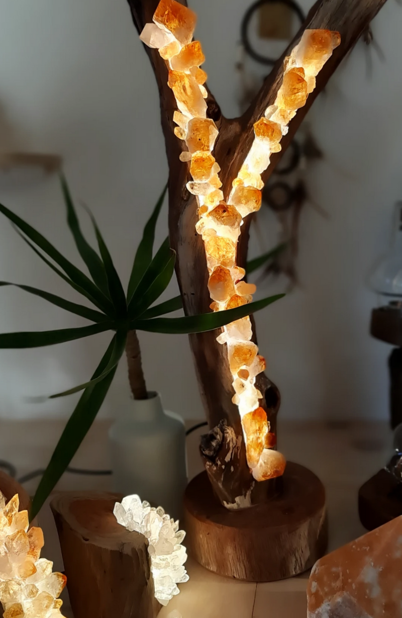 Crystal Lamp delicately carved in Wood